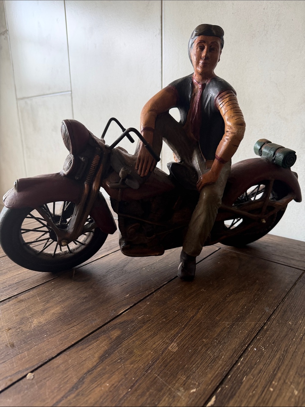 Vintage-Style Men's Motorcycle Figurine - Brown and Black